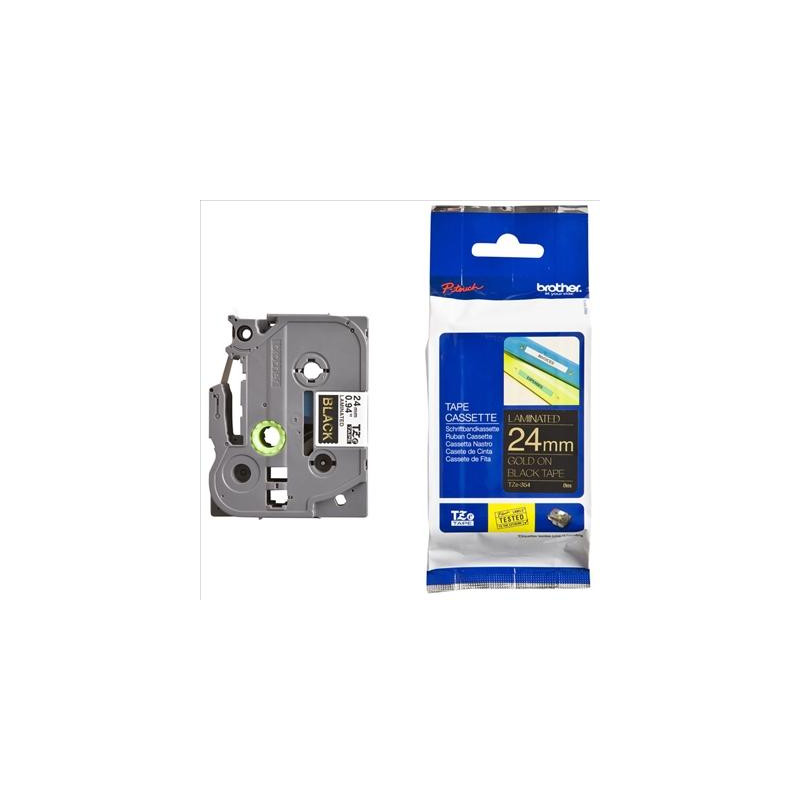 TZE354 BROTHER CINTA ROTULADORA LAMINADA TEXTO DORADO SOBRE NEGRO - 24MMX8M