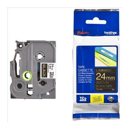 TZE354 BROTHER CINTA ROTULADORA LAMINADA TEXTO DORADO SOBRE NEGRO - 24MMX8M
