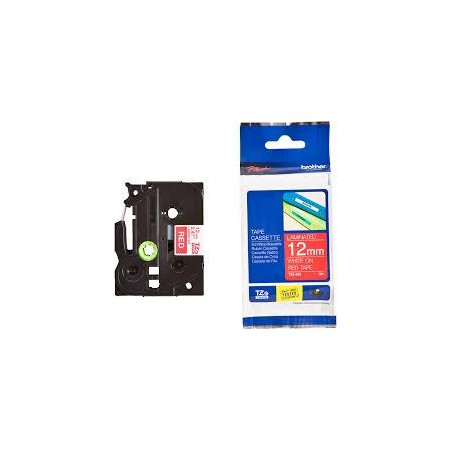 TZE435 BROTHER CINTA ROTULADORA LAMINADA TEXTO BLANCO SOBRE ROJO - 12MMX8M