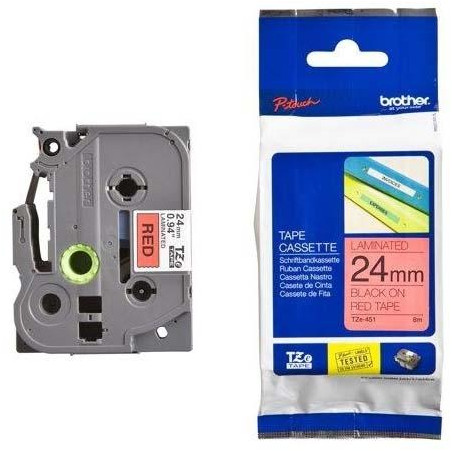 TZE451 BROTHER CINTA ROTULADORA LAMINADA TEXTO NEGRO SOBRE ROJO - 24MMX8M