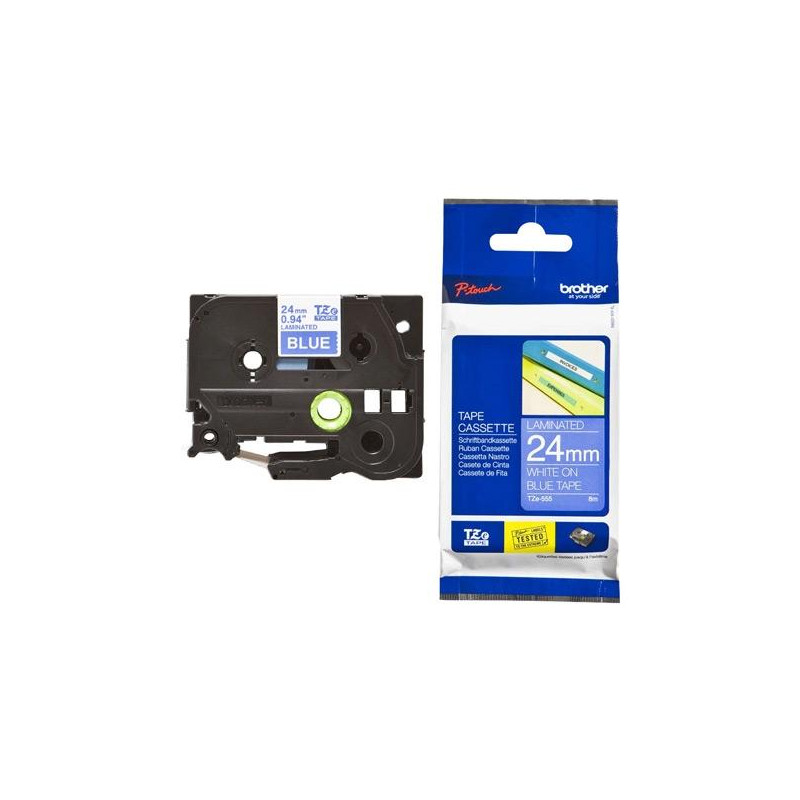 TZE555 BROTHER CINTA ROTULADORA LAMINADA TEXTO BLANCO SOBRE AZUL - 24MMX8M