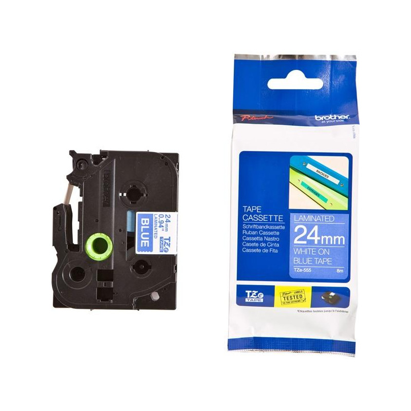 TZE555 BROTHER CINTA ROTULADORA LAMINADA TEXTO BLANCO SOBRE AZUL - 24MMX8M