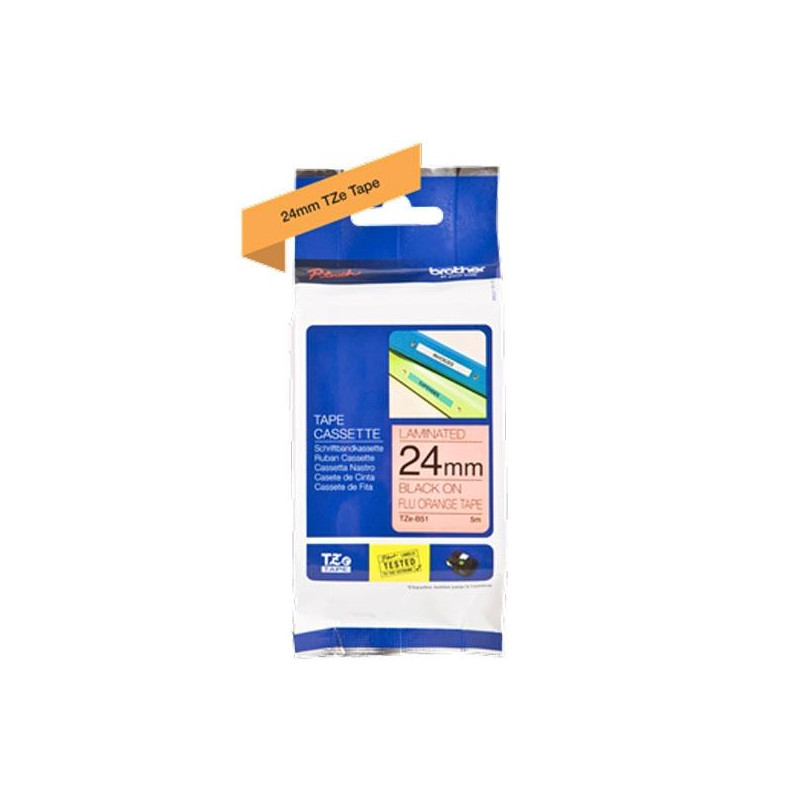 TZEB51 BROTHER CINTA ROTULADORA LAMINADA TEXTO NEGRO SOBRE NARANJA FLUOR - 24MMX5M