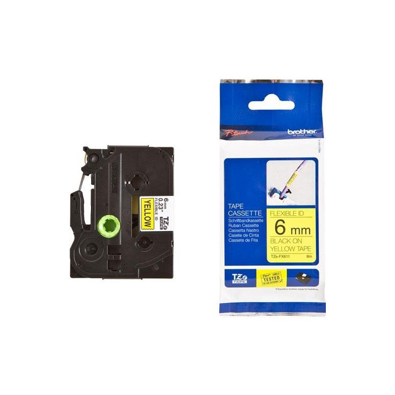TZEFX611 BROTHER CINTA ROTULADORA LAMINADA FLEXIBLE TEXTO NEGRO SOBRE AMARILLO - 6MMX8M