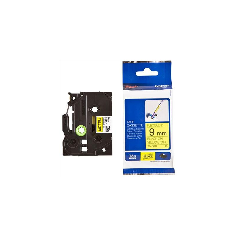 TZEFX621 BROTHER CINTA ROTULADORA LAMINADA FLEXIBLE TEXTO NEGRO SOBRE AMARILLO - 9MMX8M
