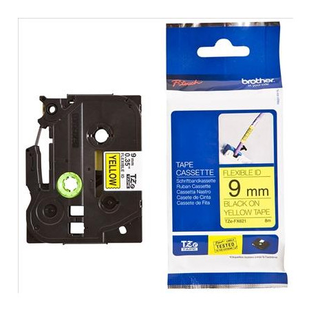TZEFX621 BROTHER CINTA ROTULADORA LAMINADA FLEXIBLE TEXTO NEGRO SOBRE AMARILLO - 9MMX8M
