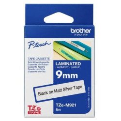 TZEM921 BROTHER CINTA ROTULADORA LAMINADA METALICA TEXTO NEGRO SOBRE PLATA MATE - 9MMX8M