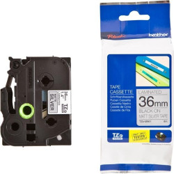 TZEM961 BROTHER CINTA ROTULADORA LAMINADA TEXTO NEGRO SOBRE PLATA MATE - 36MMX8M