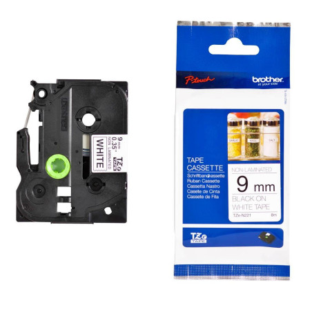 TZEN221 BROTHER CINTA ROTULADORA NO LAMINADA TEXTO NEGRO SOBRE BLANCO - 9MMX8M