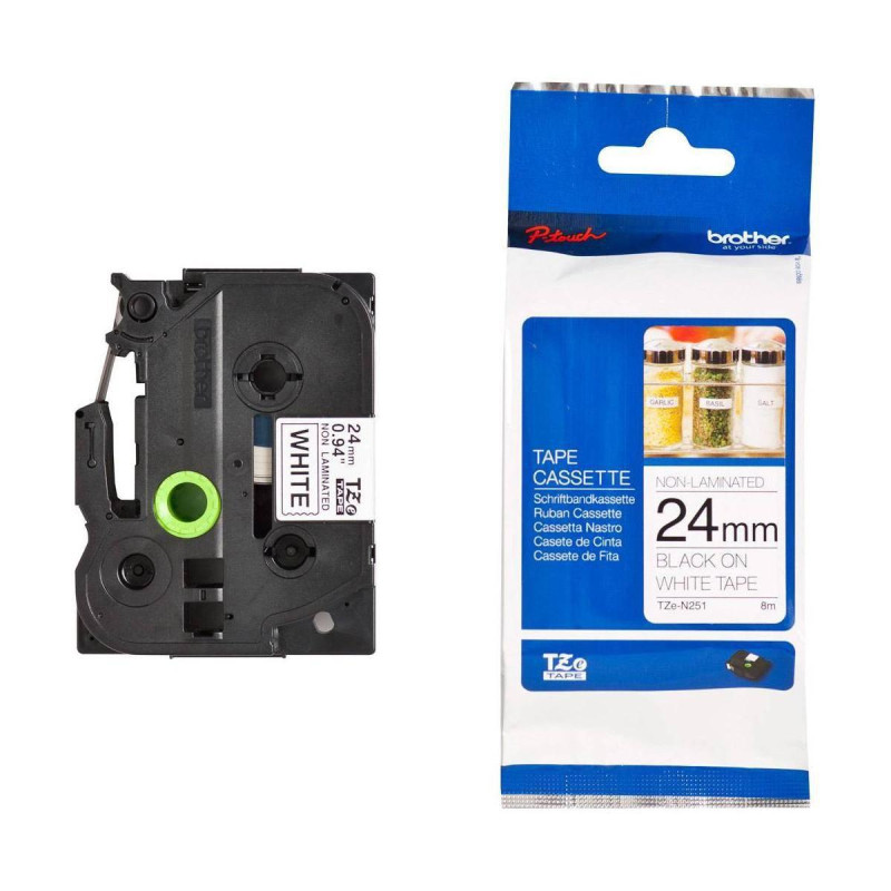 TZEN251 BROTHER CINTA ROTULADORA NO LAMINADA TEXTO NEGRO SOBRE BLANCO - 24MMX8M