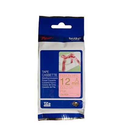TZERE34 BROTHER CINTA ROTULADORA TELA SATINADA NO ADHESIVO TEXTO DORADO SOBRE TEJIDO ROSA - 12MMX4M