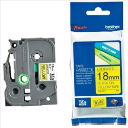 TZES641 BROTHER CINTA ROTULADORA LAMINADA SUPER ADESHIVA TEXTO NEGRO SOBRE AMARILLO - 18MMX8M