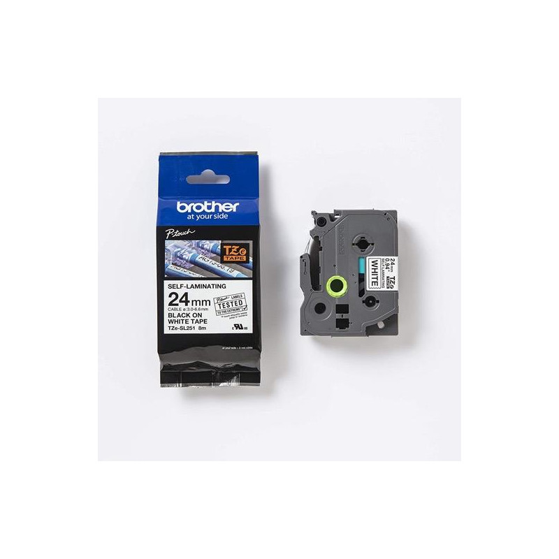 TZESL251 BROTHER CINTA ROTULADORA AUTOLAMINADA TEXTO NEGRO SOBRE BLANCO - 24MMX8M