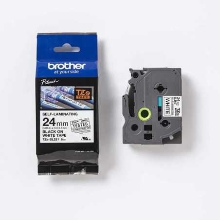 TZESL251 BROTHER CINTA ROTULADORA AUTOLAMINADA TEXTO NEGRO SOBRE BLANCO - 24MMX8M