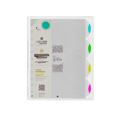 66114199 CARCHIVO SEPARADORES INGENIOX NEON A4 EXTRAÍBLES 4 POSICIONES PP