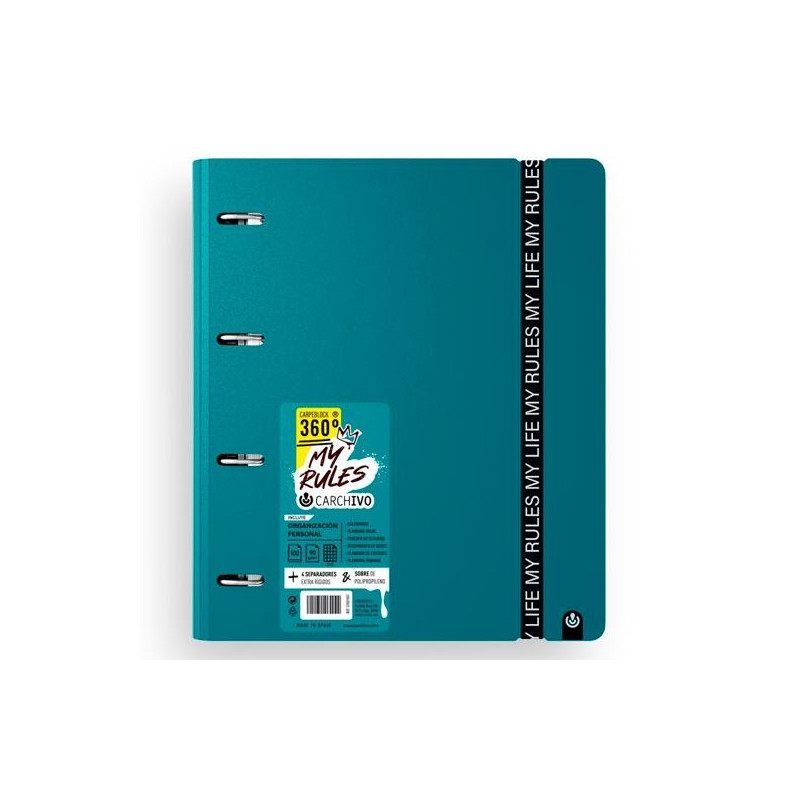 12477479 CARCHIVO CARPEBLOCK 360 MY RULES CON RECAMBIO 100H A4 5X5 90GR 4 SEPARADORES PP FOAM DEEP GREEN