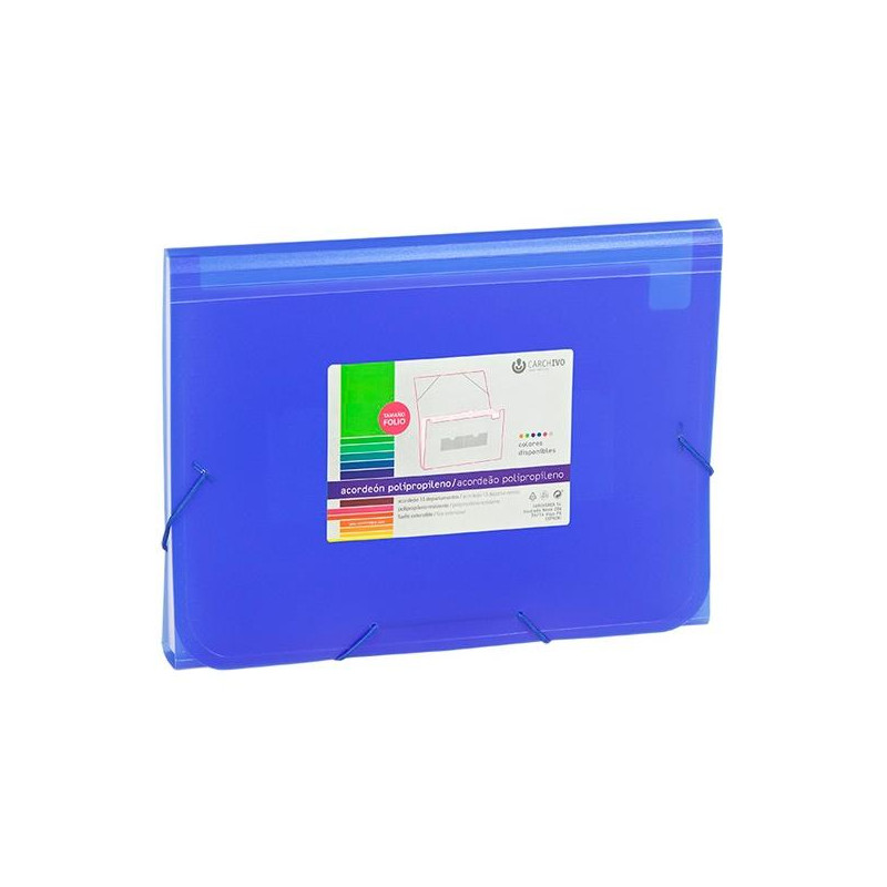 1913KF50 CARCHIVO CLASIFICADOR ACORDEÓN FOLIO 13 DPTOS C/GOMA PP TRANSLÚCIDO AZUL