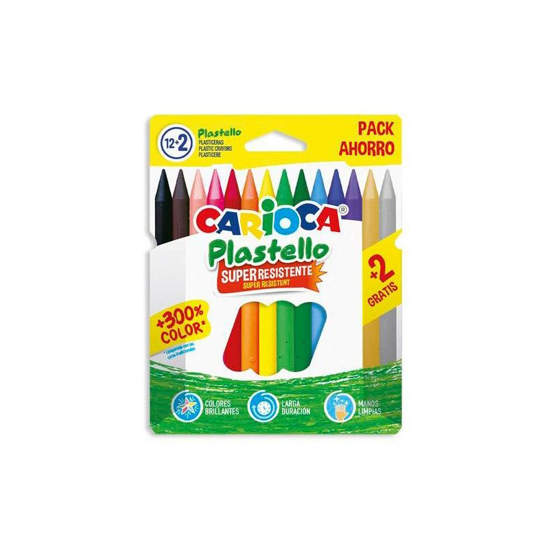 42714 CARIOCA PLASTICERAS RESISTENTES PLASTELLO COLORES SURTIDOS ESTUCHE 12+2 UD
