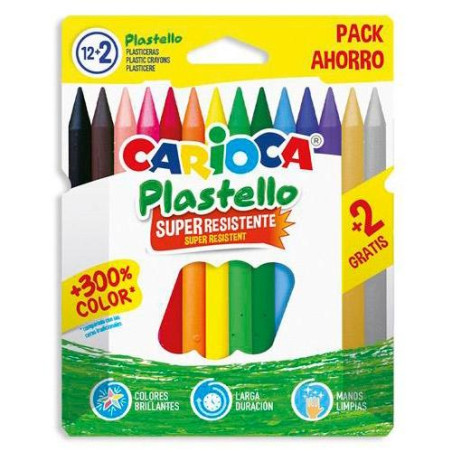 42714 CARIOCA PLASTICERAS RESISTENTES PLASTELLO COLORES SURTIDOS ESTUCHE 12+2 UD