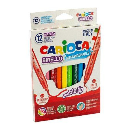 42753 CARIOCA ROTULADOR BIRELLO DOBLE PUNTA FINA/MEDIA COLORES SURTIDOS ESTUCHE 12 UD