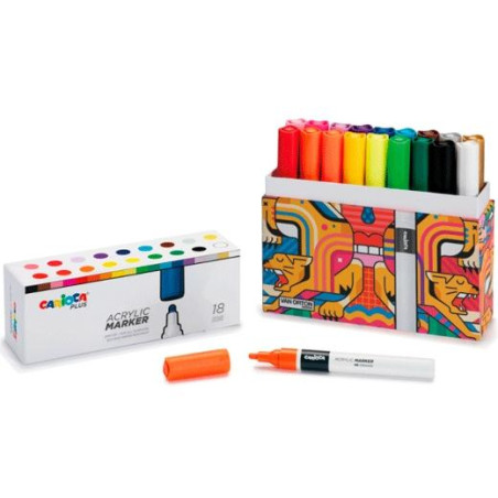 45219 CARIOCA PLUS ROTULADOR ACRÍLICO COLORES SURTIDOS CAJA PREMIUM 18 UD
