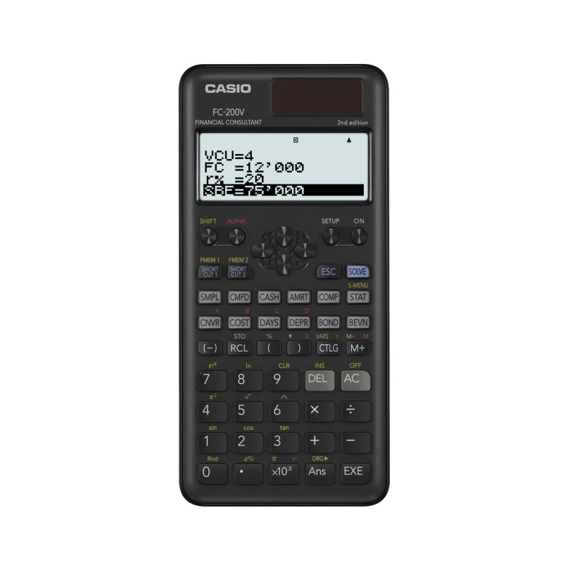 FC-200V-2 CASIO CALCULADORA CIENTÍFICA FC-200V-2 SOLAR/PILAS PROGRAMABLE 4 LÍNEAS LCD 10+2 Y 15 DÍGITOS NEGRO