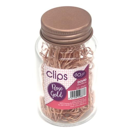 50687 DOHE CLIPS METÁLICOS 50MM ROSE GOLDEN BOTE DE CRISTAL CON TAPA 60 UD