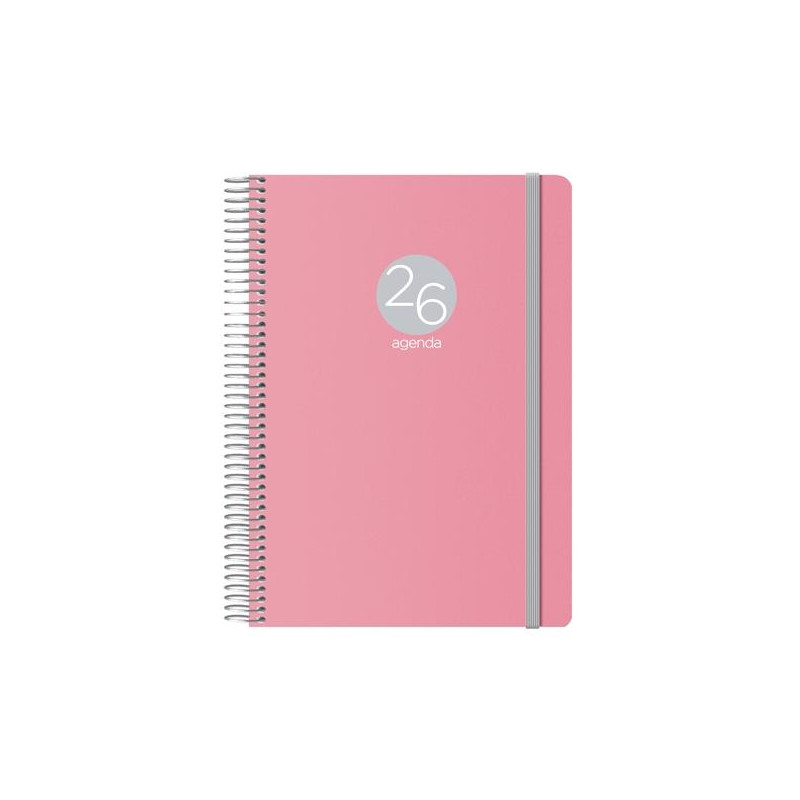 12688-2026 DOHE AGENDA ANUAL MEMPHIS ESPIRAL 15X21CM DP CIERRE C/GOMA PP ROSA 2026