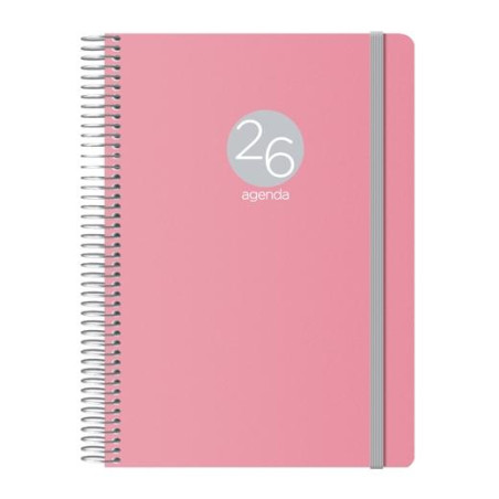12688-2026 DOHE AGENDA ANUAL MEMPHIS ESPIRAL 15X21CM DP CIERRE C/GOMA PP ROSA 2026