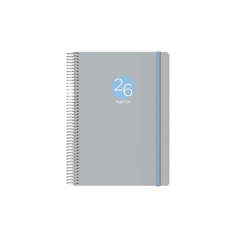 12689-2026 DOHE AGENDA ANUAL MEMPHIS ESPIRAL 15X21CM DP CIERRE C/GOMA PP GRIS 2026
