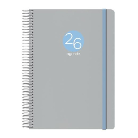 12689-2026 DOHE AGENDA ANUAL MEMPHIS ESPIRAL 15X21CM DP CIERRE C/GOMA PP GRIS 2026