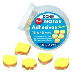 75023 DOHE MINI NOTAS ADHESIVAS 45X45MM 125H DIVERSAS FORMAS COLORES SURTIDOS NEÓN EXPOSITOR 30 UD