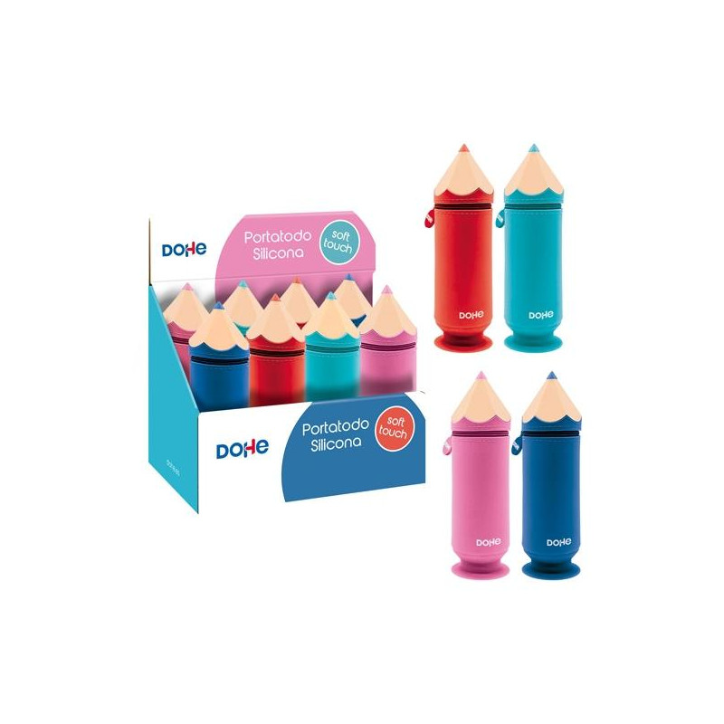 51960 DOHE PORTATODO FORMA DE LÁPIZ DE SILICONA COLORES SURTIDOS EXPOSITOR 8 UD
