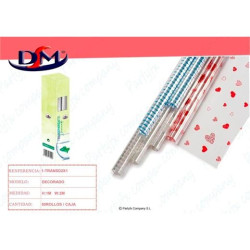 1-TRANSD2X1 DM PAPEL REGALO ROLLO 1X2M TRANSPARENTE DECORADO MOTIVOS BLANCOS