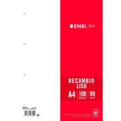 400173992 ENRI RECAMBIO PLUS 100H A4 90GR LISO 4 TALADROS BLANCO