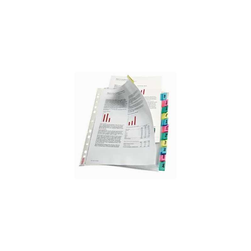 414170 ESSELTE FUNDA MULTITALADRO 11 PP CRISTAL A4 85 MICRAS CON PESTAÑA ÍNDICE COLORES