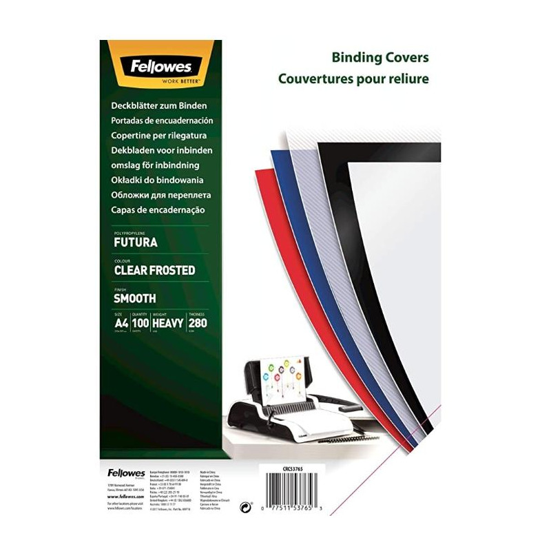 5376503 FELLOWES TAPAS ENCUADERNACIÓN A4 PP 280 MICRAS TRANSLÚCIDO PACK 100 UD
