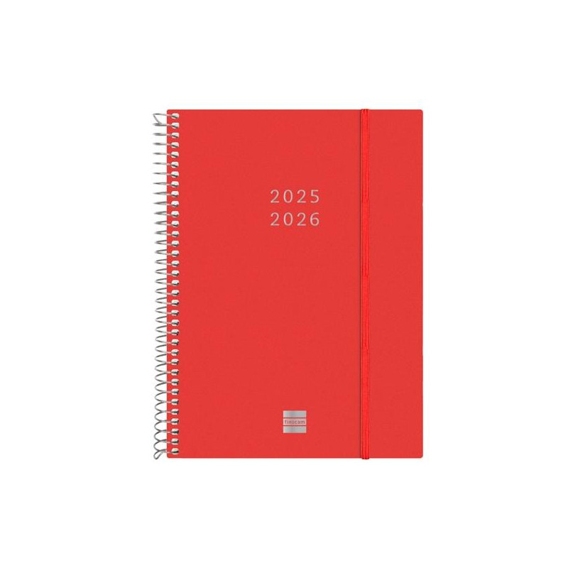 636241326 FINOCAM AGENDA ESPIRAL 18 MESES E10 SVH CIERRE C/GOMA TAPA PP ROJO 2025-2026