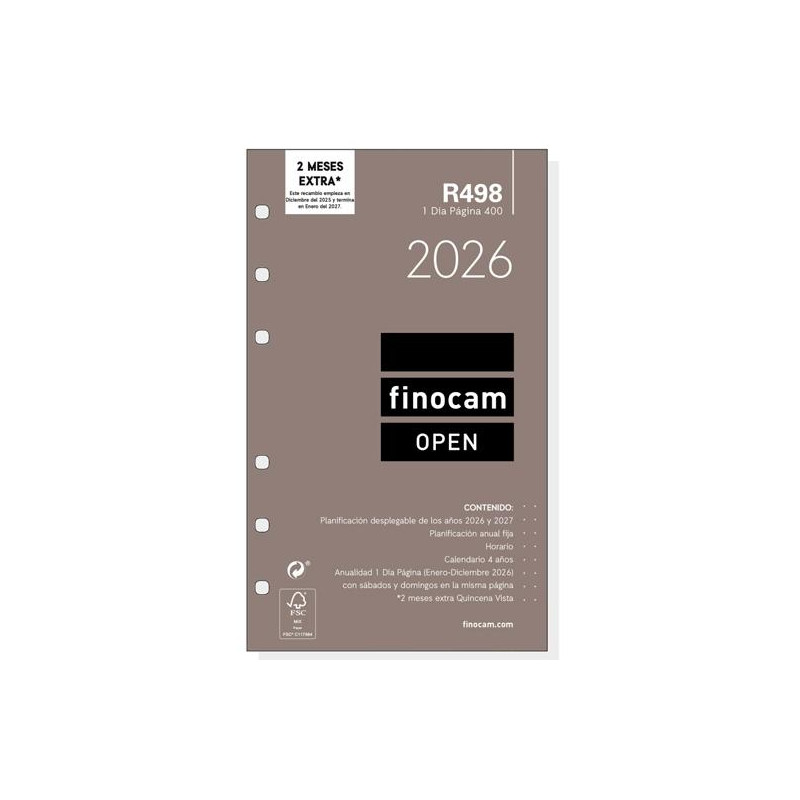 711660026 FINOCAM RECAMBIO ANUAL AGENDA DE ANILLAS OPEN R498 400-91X152MM 1DP 2026