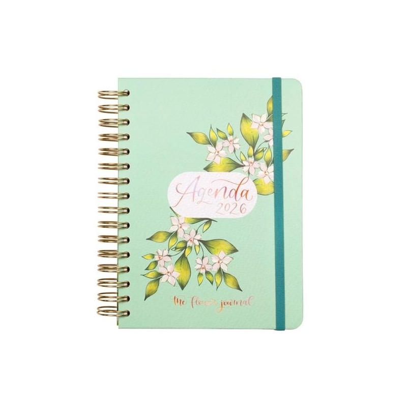 770320226 FINOCAM AGENDA ESPIRAL THE FLOWER JOURNAL E10-155X212MM 1DP TAPA DURA VERDE 2026