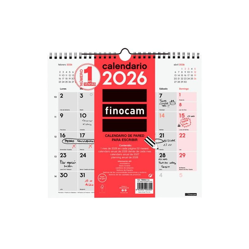 780060026 FINOCAM CALENDARIO DE PARED PARA ESCRIBIR M-265X245MM MV NEUTRO 2026