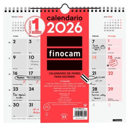 780060026 FINOCAM CALENDARIO DE PARED PARA ESCRIBIR M-265X245MM MV NEUTRO 2026