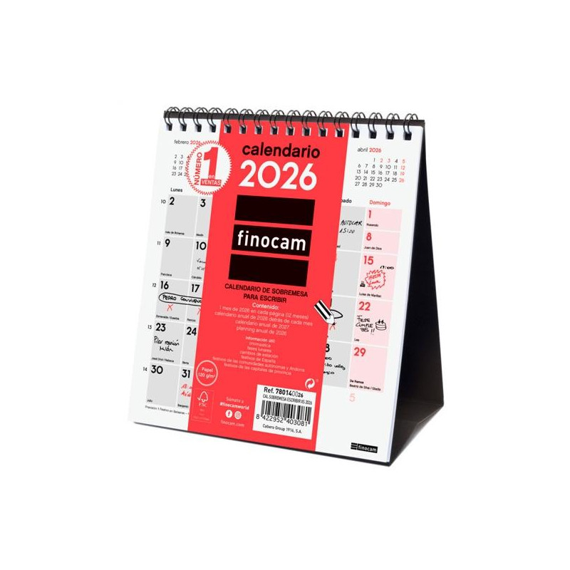 780140026 FINOCAM CALENDARIO DE SOBREMESA PARA ESCRIBIR XS-140X150MM MV NEUTRO 2026