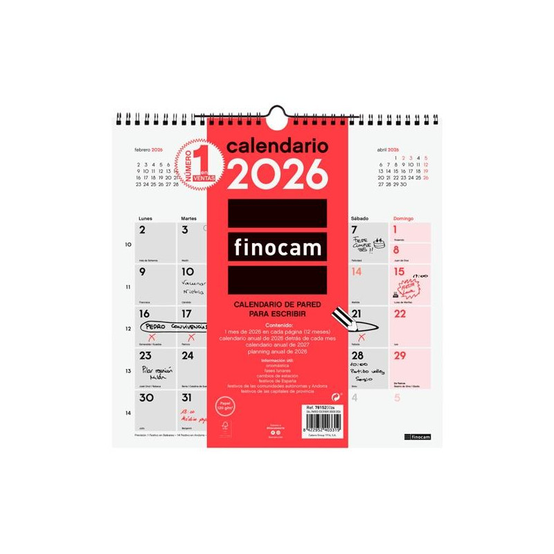781520026 FINOCAM CALENDARIO DE PARED PARA ESCRIBIR 30X30-300X300MM MV NEUTRO 2026