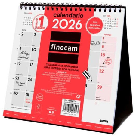 781560026 FINOCAM CALENDARIO DE SOBREMESA PARA ESCRIBIR S-190X190MM CON PESTAÑAS MV NEUTRO 2026