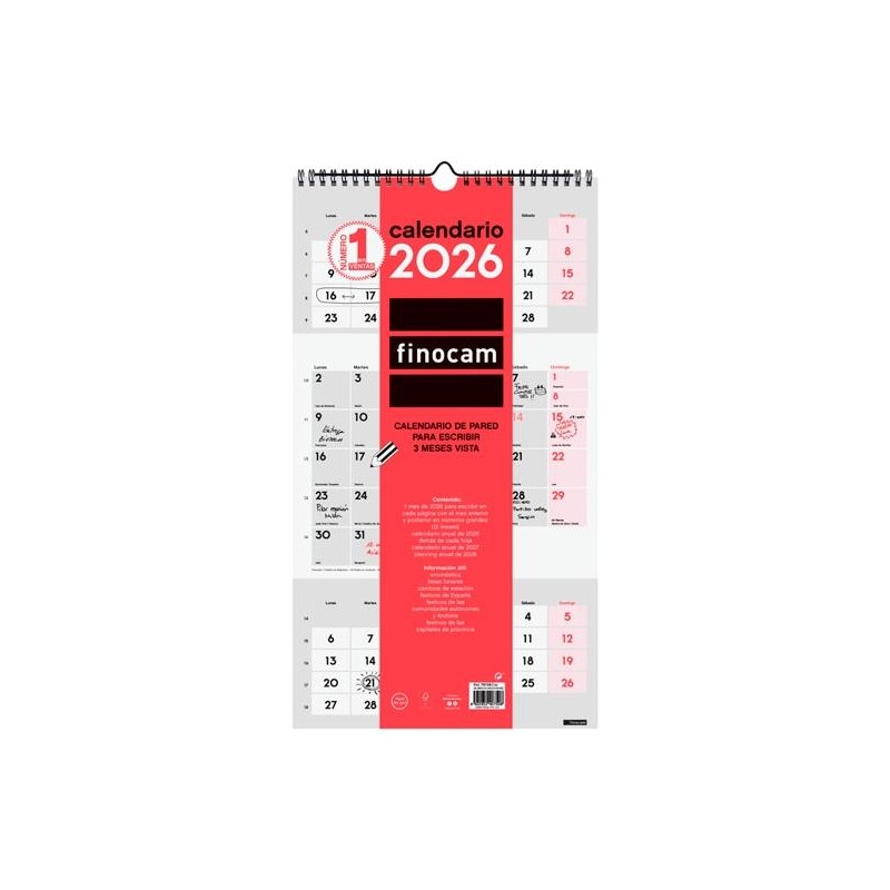 781580026 FINOCAM CALENDARIO DE PARED PARA ESCRIBIR M-236X430MM 3MV NEUTRO 2026