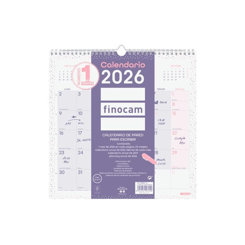 787002726 FINOCAM CALENDARIO DE PARED PARA ESCRIBIR 30X30-300X300MM MV CHIC MORADO 2026