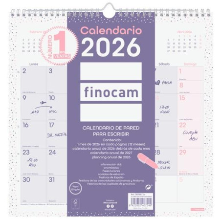 787002726 FINOCAM CALENDARIO DE PARED PARA ESCRIBIR 30X30-300X300MM MV CHIC MORADO 2026