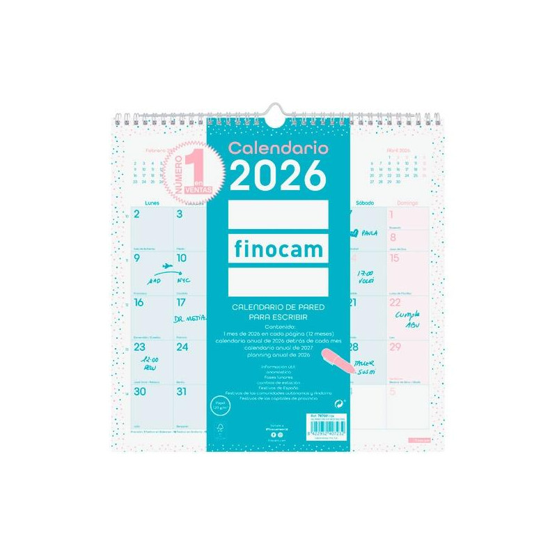 787005826 FINOCAM CALENDARIO DE PARED PARA ESCRIBIR 30X30-300X300MM MV CHIC TURQUESA 2026