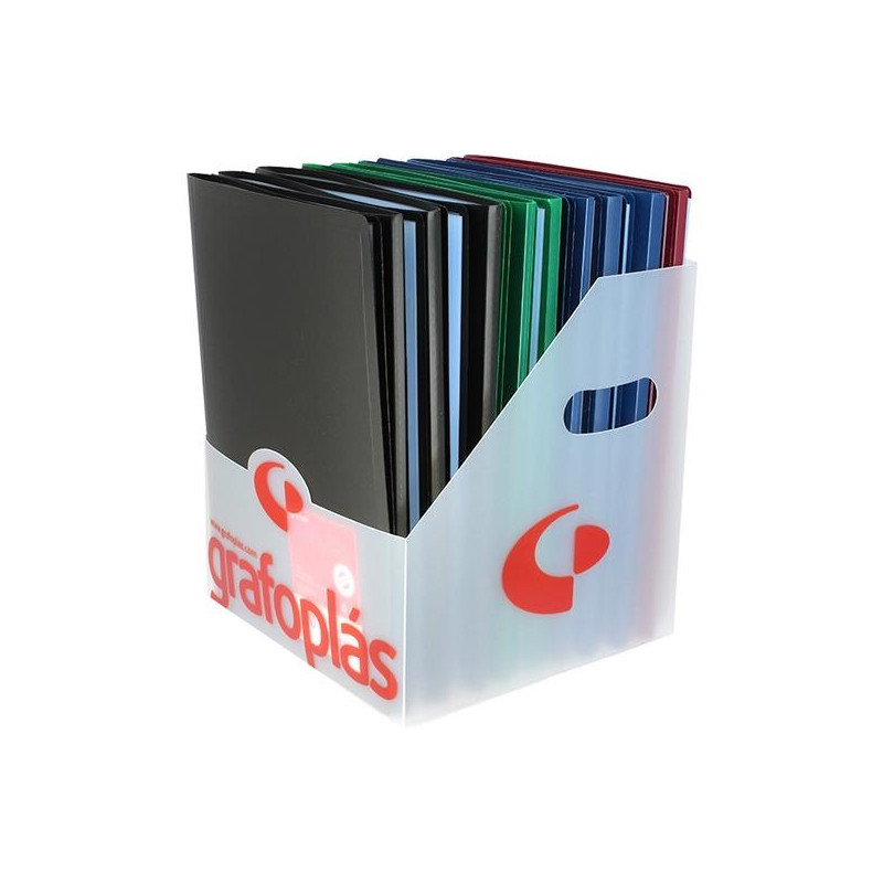 00012000 GRAFOPLÁS CARPETA CON FUNDAS POLIPLÁS SOLDADAS FOLIO PP SEMIRÍGIDO OPACO C/SURTIDOS EXPOSITOR 20 UD